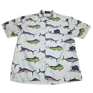 Uzzi Amphibious Gear Fishing Shirt Mens Medium M Blue Marlin Tuna Mahi Fish S/S